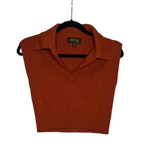 Truth by Republic Knit Collared Sleeveless Crop Top Burnt Orange XS